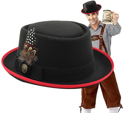 Disfraz de sombrero de Oktoberfest de Melón negro, disfraz bávaro alemán para Oktoberfest, Oktoberfest, accesorios de disfraz con plumas, emblemas, Oktoberfest, festivales populares para E