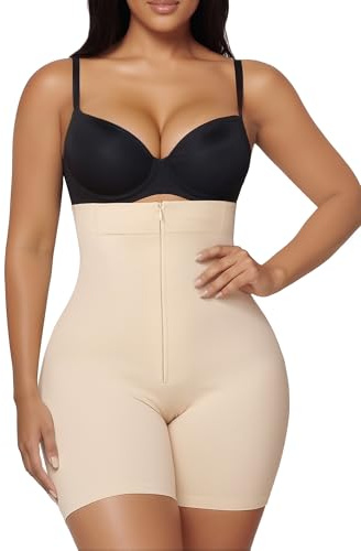 SHAPERX Shorts Moldeadores Mujer con Cremallera, Faja Cintura Alta Alta Compresión Control Abdomen, Pantalón Reductor No se Enrolla Invisible Shapewear, UK-SZ5820-Beige-S/M