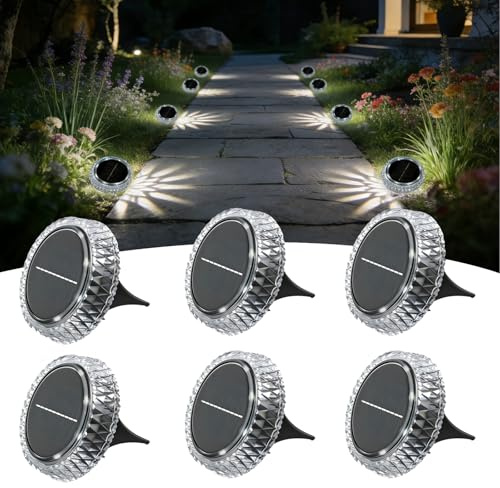 Beuaati Solar Lights Outdoor Garden, 6 Pack Solar Ground Lights, IP65 Waterproof, LED Solar Landscape Decorative Lighting for Lawn, Yard,Stairs, Patio, Pathway (White Light)