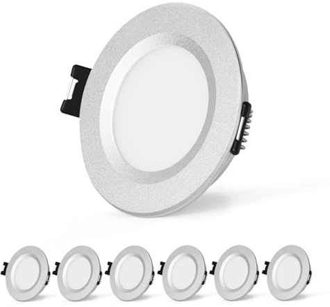 Sanyoung Set med 6 infällda LED-spotlights 12 V, 3 W aluminium infällda spotlights dimbara 3 000 K varm vit 240 lm, infälld spotlight platt 12 mm, IP44 möbelinfälld armatur hål 58–62 mm, LED spot 12 V