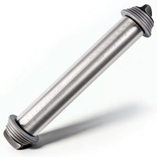 Moritz & Moritz Mattarello in acciaio inox con anelli distanziatori – Rullo regolabile con regolazione dello spessore di 2, 3, 6 e 10 mm – Rotolo di cottura per fondente, pasta biscotto, pizza e torte