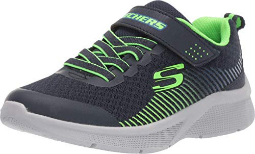 Skechers MICROSPEC GORZA Sneaker, Navy Textile/Lime & Blue Trim, 38 EU