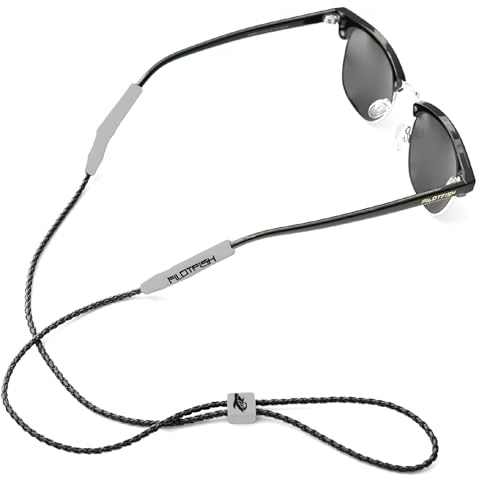Pilotfish Leather Sunglasses Strap - Glasses Retainer Cord for Men or Women, Secure Chain Eyeglass or Sunglass Holder (Steel)