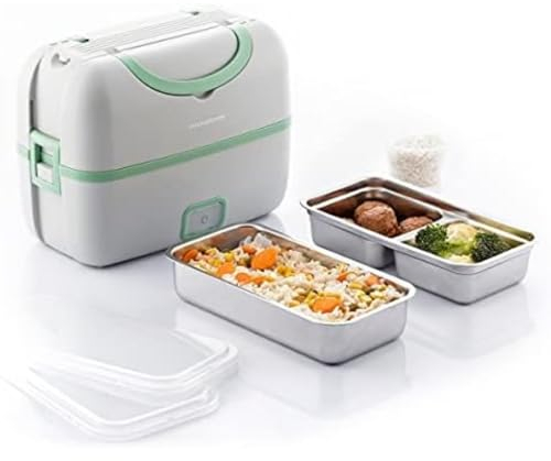 InnovaGoods® Fiambrera eléctrica de vapor 3 en 1 con recetas, permite calentar, cocinar y cocer al vapor. Mantiene la comida caliente. Fiambrera eléctrica con 2 bandejas extraíbles, cuecehuevos.