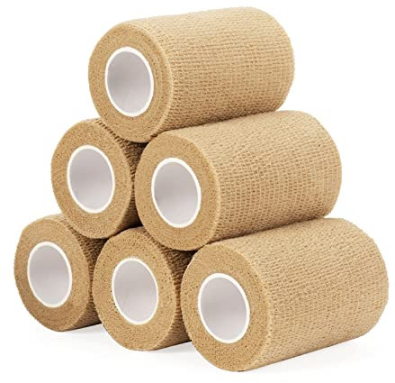 6 Rotoli Benda Elastica Coesiva 7,5cm x 4,5m, Bendaggio Adesiva Coesiva Nastro Bendaggio Sportivo Non Tessuto Autoadesivo Benda Salvapelle Fasciature per Mani, Piedi, Braccia (Colore della Pelle)