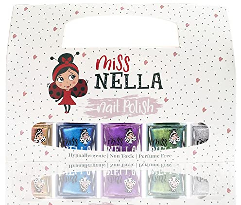 Miss Nella RAUMSAMMLUNG metallisch Nagellack 5er Set: siber, violett, Gold & blau, abziehbarer Nagellack für Kinder, Peel-Off-Formel, wasserbasiert und geruchsneutral