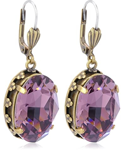 Jugendstil Ohrringe Gold Kristalle Iris Ohrhänger Ovalschliff großer Stein NOBEL SCHMUCK