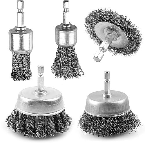 WENHUALI 5 Pcs Drill Wire Brush Set, Heavy Duty Wire Brush Wheel for Drill