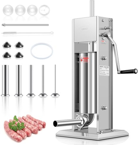 LEEVOT 11LBS/5L Manual Sausage Stuffer, Professional Stainless Steel Sausages Maker & Filler Kit with 2 Speed, 5 Stuffing Tubes, Vertical Meat Stuffers for Home Kitchen, Commercial Use