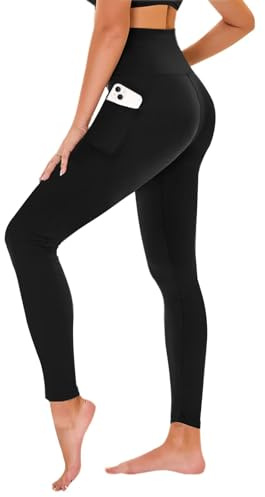 TNNZEET High Waist Leggings Damen Elastische Leggins Weiche Sporthose für Sport Gym, Schwarz-1,S-M