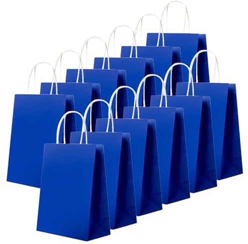 24 Pièces Bleu Foncé Sacs en Papier Kraft avec Poignées,16 x 22 x 8 cm Cadeaux en Papier Petits sacs de Transport Emballage Cadeau Sac Kraft sacs de Fête pour la Nourriture, la Pâtisserie, le Shopping