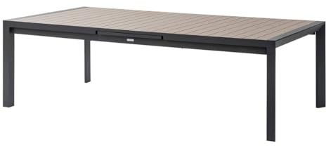 HESPERIDE - Table de Jardin Extensible Evasion Graphite - 14 Places - Aluminium Antirouille Aluminium Effet Bois - Meuble d'Extérieur Rallonge