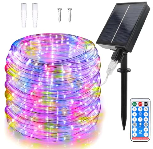 WoskjXas Solar Luz de Cuerda, 22m 200LEDs Solar Guirnalda Manguera, Luces Solares Impermeables Control Remoto, Solares Iluminación Cuerda Decoración con 8 Modos para Jardín Boda Fiesta