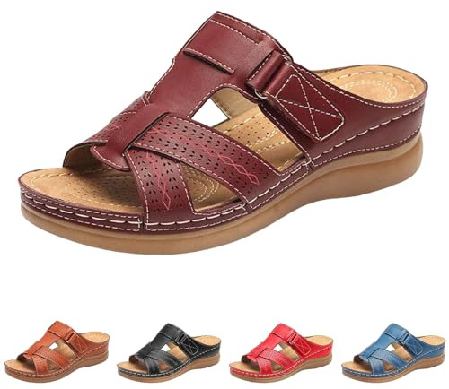 NaLatia Mules en Cuir pour Femme Sandales Mode Bout Ouvert Compensées Plateforme Pantoufles Premium Orthopédiques Sandales Vintage Chaussons de Plage d'été