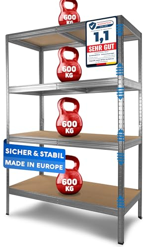 SCHWANFELD®180x120x60cm Schwerlastregal Lagerregal [2400KG] - Kellerregal Metallregal - Hochwertiges Werkstatt Regal Keller - Leichter Aufbau Steckregal - Regal Metall - Lastenregal Regalsystem