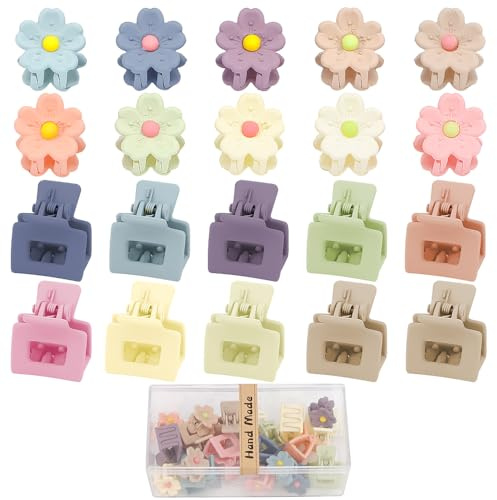 Ahoney 20Pcs Small Claw Clips for Girls Women, Cute 1inch Mini Flower Tiny Hair Clips for Kids Decorations, Jaw Clips Strong Hold Accessories Barrettes (Colorful)