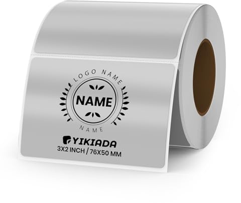 YIKIADA Etichette termiche in vinilo argentate da 50 x 76 mm, autoadesive, metalliche, stampabili direttamente, rotolo di adesivi impermeabili per stampante per codice QR, etichette per nome,
