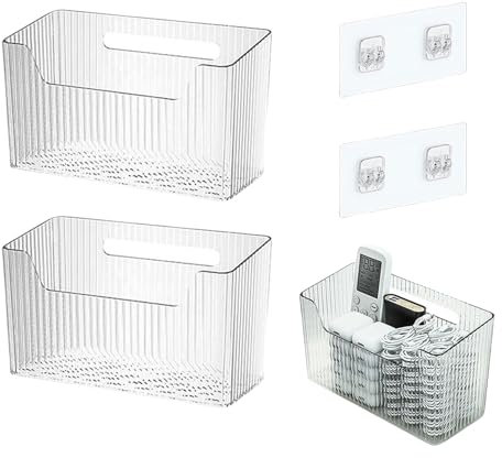Kotkiddy Lot de 2 paniers de rangement muraux - Organiseur de salle de bain - Organiseur de placard de cuisine - Rangement de douche - Empilable - Transparent