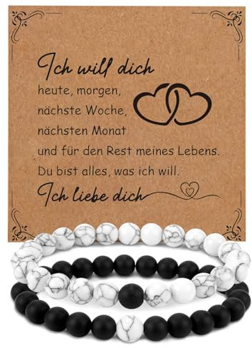 Weihnacht Geschenke für Ihn Armband 8mm Perlenarmbänder Adventskalender Füllung Geschenk Für Freund Kleine Valentinstag Paar Geschenk Für Paare Couple Geschenke Weihnachtsgeschenke Für Freundin