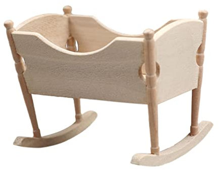 Toyvian Miniatur Holz Wiege Puppenhaus Möbel 3.4 Zoll Puppenschlafbett Kinderzimmer Dekoration Mini-Haus-Dekor Detailreich Und Praktisch