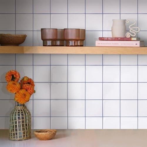 COMSTICKC Más Grueso Azulejos Adhesivos 3D Blanco, 10 Piezas, Baldosas Adhesivas Pared 3D de Vinilo, Paneles de Pared 3D para Cocina y Baño, Impermeables, 30.5 x 30.5 cm, 2,5 mm de Grosor