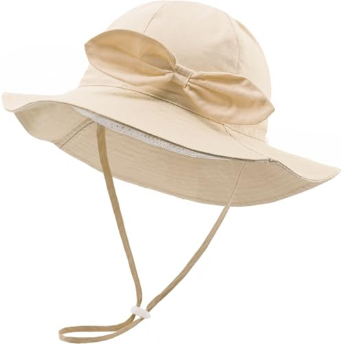 DRESHOW Chapeau de Soleil Bébé Unisexe en Pliable Protection Anti-UV Solaire Plage Chapeaux de Soleil Enfant Bonnet d'été avec Nœud Bébé Fille UPF 50+