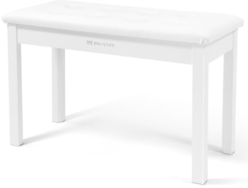 MUSTAR Pianobank mit Stauraum, 74cm Großer Sitz Massivholz Keyboard Bench, Digital Piano Stool aus Weichem Kunstleder, Weiß