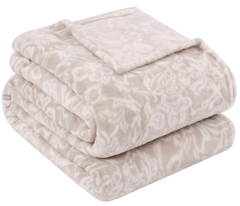 ROMROL Kuscheldecke Kaki Blumenmuster, Weiche Fleece Wohndecke 230x230cm, Flauschige Sofadecke für Couch Bett, Warme Überwurf Decke Elegant & Gemütlich