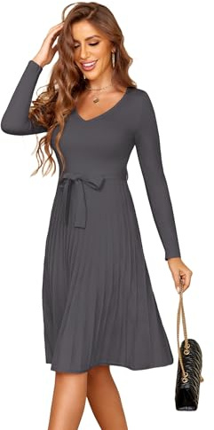Zeagoo Vestido de Punto Mujer Invierno de Manga Larga Vestidos Elegante Cuello en V Casual A-Line Vestido de Jersey Otoño con Cinturón S-XXL