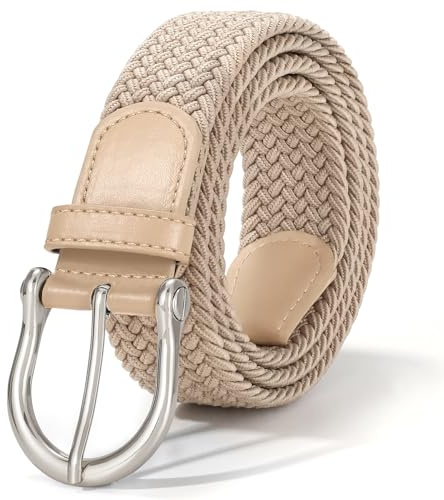 XZQTIVE Ladies Stretch Belts - Women's Elasticated Woven Braided Fabric belts with Gold Buckle, 1.3 inch Wide Casual Belt for Jeans Pants