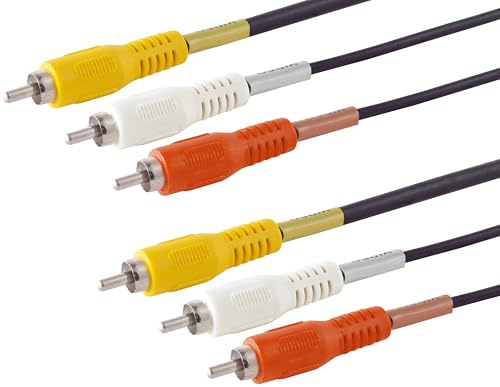 1aTTack.de 1 câble vidéo RCA de 2 m - 3 fiches RCA vers 3 fiches RCA - 1 vidéo - 2 câbles de connexion audio RCA - Connecteurs moulés pour récepteur TV, DVD AV