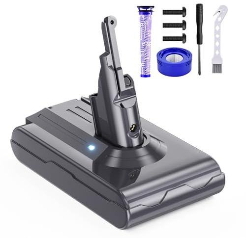 V8 Akku für Dyson, Ersatzakku für Dyson SV10 4600mAh Kompatibel mit V8 Absolute Animal Fluffy Motörhead Exclusive Total Clean 215681 Staubsauger(2 Filter + 1 Schraubendreher + 3 Schrauben + 1 Bürste)