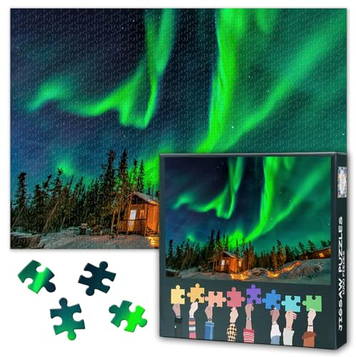 1 000 bitar premiumpussel: Polarljus Aurora (50 x 70 cm) – detaljerad norrsken konst, meditativt mindfulhetsspel för vuxna och familjekvällar
