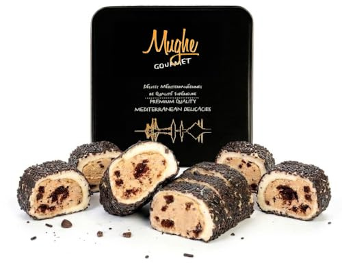 Mughe Gourmet Lokum Delizia Turca alla Crema di Biscotto Sandwich al Cacao – 350g, Scatola Regalo in Latta