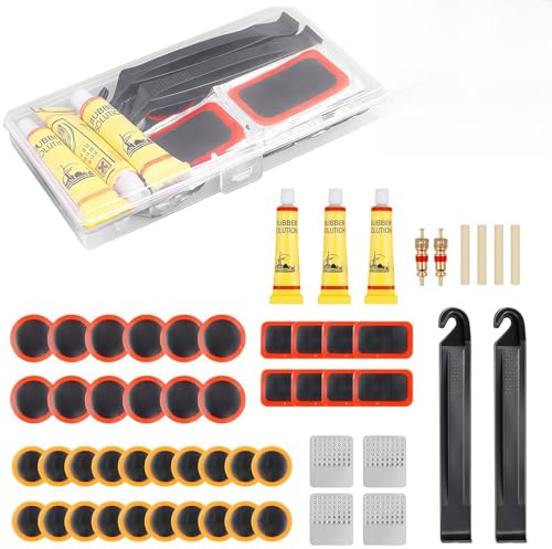 AONAT Flickzeug Fahrrad Reparaturset mit 40 Reifenflicken, Reifenheber und Metallfeile, Tragbare Aufbewahrungsbox für Fahrradschlauch, Motorrad und Aufblasbare Reifen