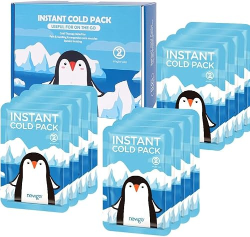 NEWGO Compresa fría desechable con banda elástica (12 unidades), Almohadillas frías instantáneas para niños, Compresas frías desechables para primeros auxilios, alivio del dolor, hinchazón