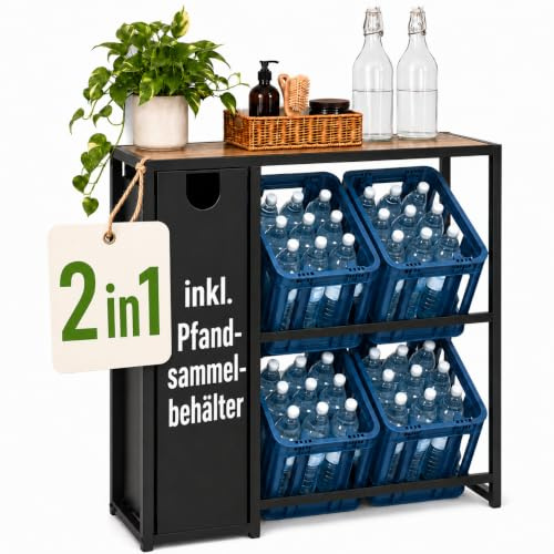 DanDiBo Drinks Crate Rack 4 Crates with Shelf Deposit Bottles Collection Container 2 in 1 Metal Black 96703 Drinks Shelf Container Crate Rack Drinks Shelf