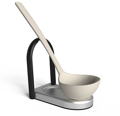 Umbra Reposa y Cuchara, Acero Cepillado, Negro y Plata, 14x10x3 cm