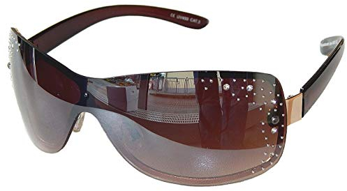 Sonnenbrille Damenbrille mit Strasssteinen Brille Monoglas Sportlicher Style Damen M 33 (Braun Gold.)