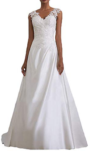 Baixia Appliques Top In Pizzo Una Linea Vintage Principessa Abito Da Sposa Gonna In Raso Abito Da Sposa, bianco, 48