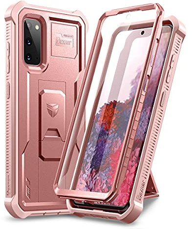 Dexnor for Samsung S20 Case, [Built in Screen Protector and Kickstand] Heavy Duty Military Grade Protection Shockproof Protective Cover for Samsung S20 - Rose Gold