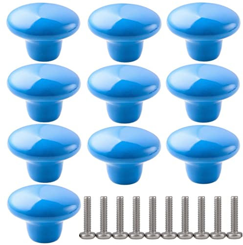 ZESLIV 10 Pezzi Pomelli per Cassetti bambini con Viti 38mm blu Pomolo tondo per mobili in ceramica