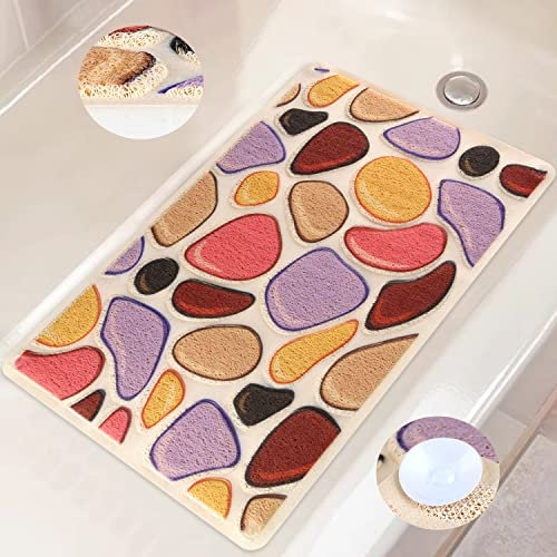 Shower Mat Non Slip 40 x 60 cm Soft Textured Bathtub Mat Non Slip Anti Mould, PVC Loofah Bath Mat for Inside Shower, Bath Massage Mat with 4 Suction Cups, Quick Drying, Water Permeability