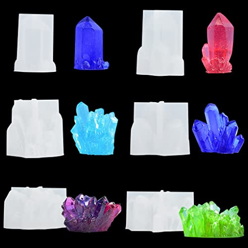 FineInno 6 Pieces Moule Résine Grappe de Cristal Moule Silicone Cristal Quartz Rock Mold Moulage de Gemme Druzy pour DIY Bougie Décoration Intérieure (A)
