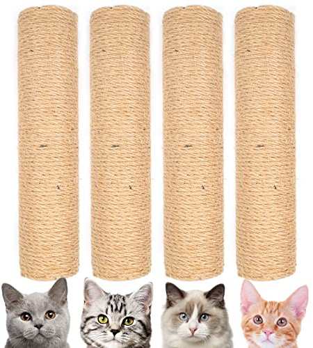 4PCS 12 Inch Cat Scratching Post with Natural Sisal Rope Cat Scratch Pole Scratching Tree Scratching Posts for Indoor Replacement Part Accessories for DIY Cat Tower Hammock