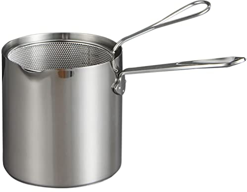 TOPBATHY Bratpfanne Edelstahl Mini-Fritteuse Tempura-Kochgeschirr 1 Satz Bratpfanne Frittiertopf mit Bratenkorb Fritteusentopf Bratpfanne Edelstahl Abtropfgitter Für Fritteusen