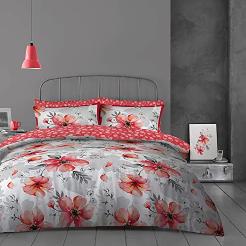 Super Dreamer Bedrucktes 4-teiliges komplettes Bettwäsche-Set, Bettbezug für Doppelbett, Spannbetttuch aus Baumwollmischgewebe, Kissenbezug, wendbar, Blumenmuster