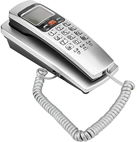 Corded Phone, Landline Phones for Home Wall Mounted Telephone with FSK/DTMF Standard Caller ID, Callback, One Key Replay Function (Silver)