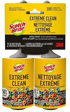 Scotch-Brite Extreme Clean Lint Roller, 50 Percent Stickier, Works Great On Pet Hair, 100 Sheets