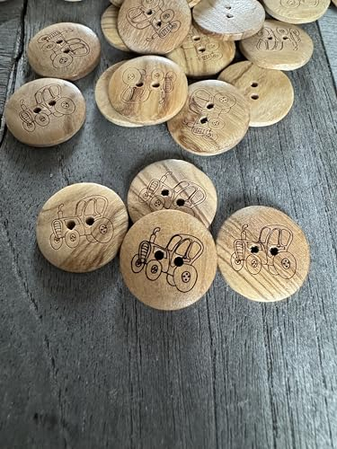 süße Holz Knöpfe 2 Loch Holzknöpfe mit Traktor Motiv aus echtem Oliven Holz 15mm oder 17mm (10 Stück) (17mm)